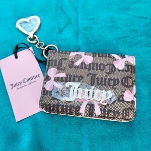 Juicy Couture Rhinestone Logo Charm with Pink Bow Print Wallet